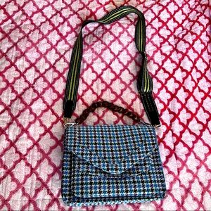 BECK SONDERGAARD Blue Wool Houndstooth Crossbody Bag from Denmark - Scandi chic